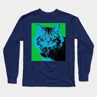 CAT POP ART BLUE GREEN Long Sleeve T-Shirt